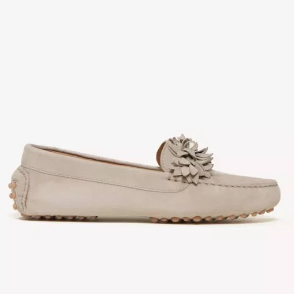 M Gemi The Felize Fiori Suede Embellished Driving Loafer Slip On Mule in Beige - Picture 2 of 12